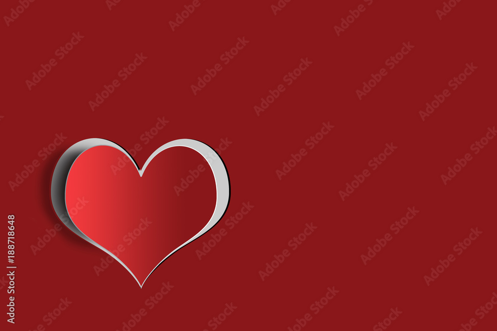 Valentines Day card with paper heart shape and copy space. Creative love background concept with copy space