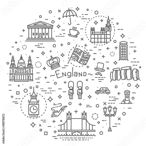 London icons set. England, thin line design