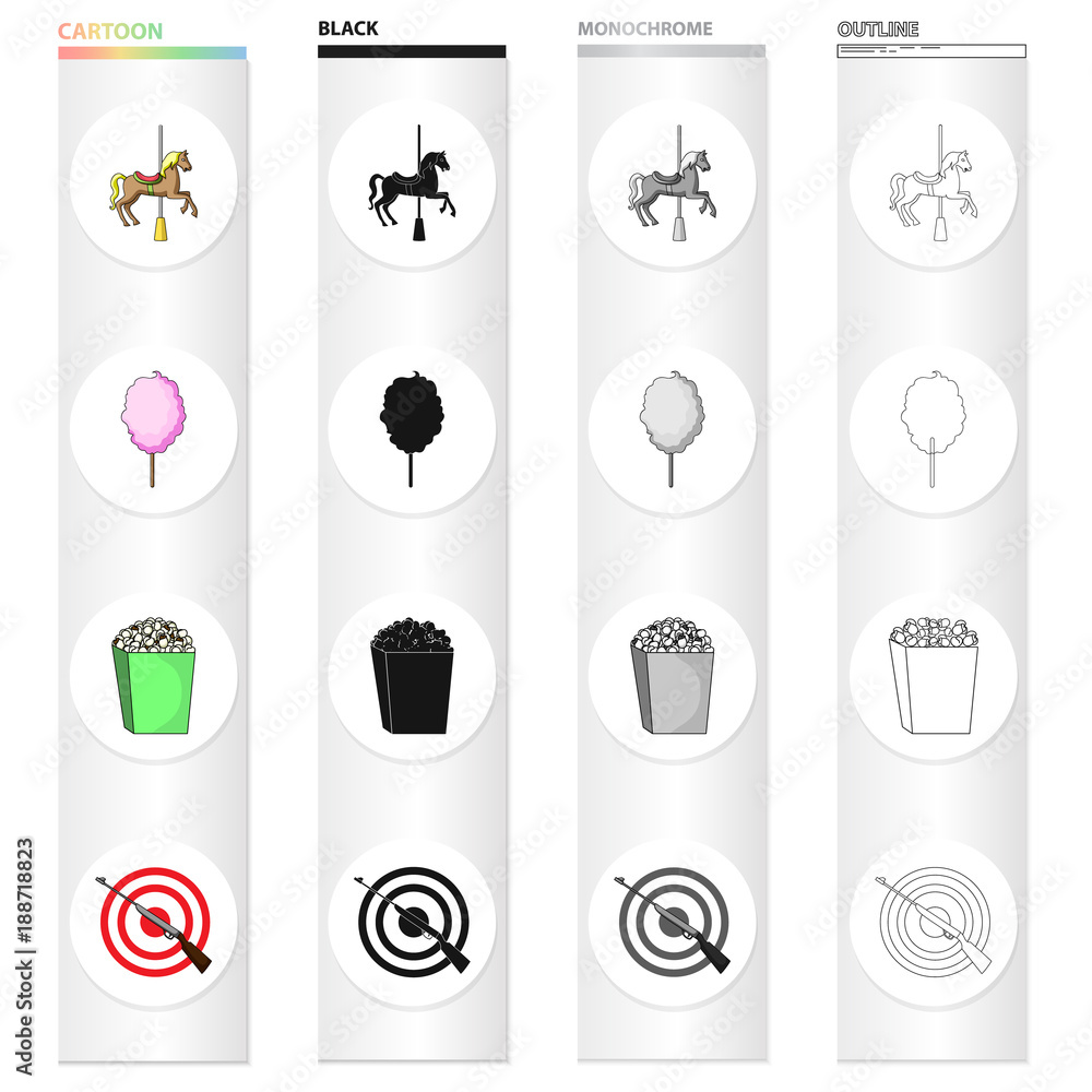 Φωτογραφία Amusement park cartoon black monochrome outline icons in set collection for design