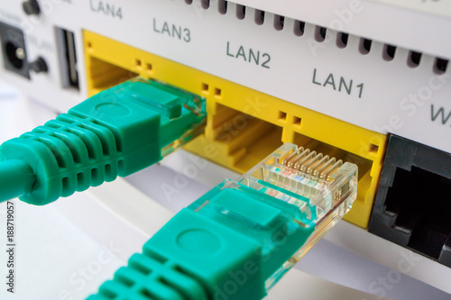 the green connectors for the Internet included in a router