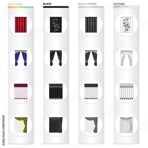 Louvers, curtains, light, and other web icon in cartoon style.Tails, textiles, blind icons in set collection.