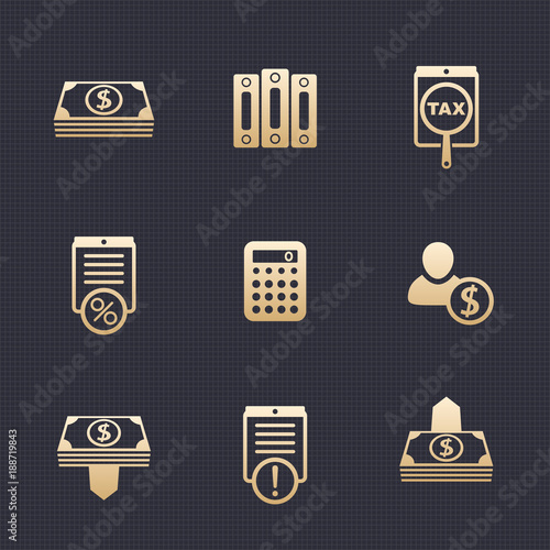 Bookkeeping, finance icons, banking, payments, accounting pictograms