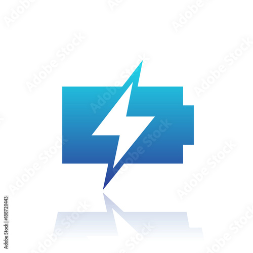 charging battery icon, blue over white, vector illustration