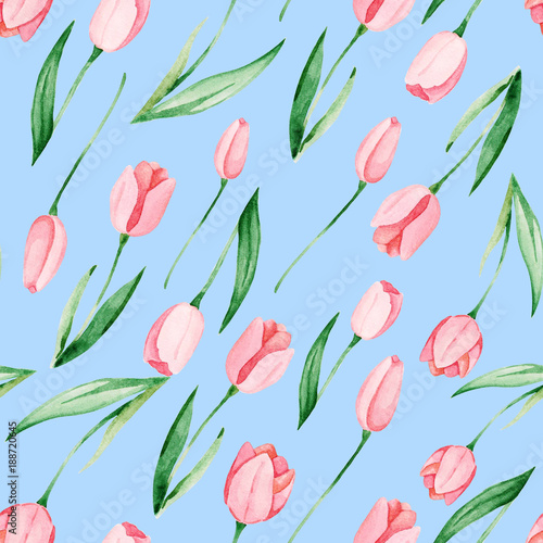 Wallpaper Mural Watercolor tulips pattern. International women's day. For design, card, print or background Torontodigital.ca