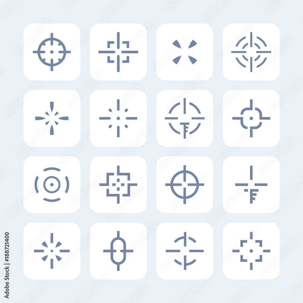 crosshairs set, elements for interfaces and game design, different sights on white, vector illustration crosshairs set, elements for interfaces and game design, different sights on white, vector illustration