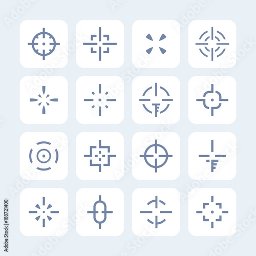 crosshairs set, elements for interfaces and game design, different sights on white, vector illustration