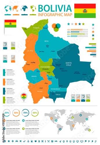Bolivia - infographic map and flag - Detailed Vector Illustration