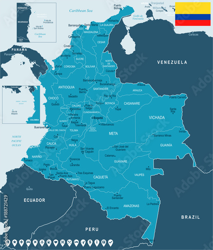 Colombia - map and flag - Detailed Vector Illustration