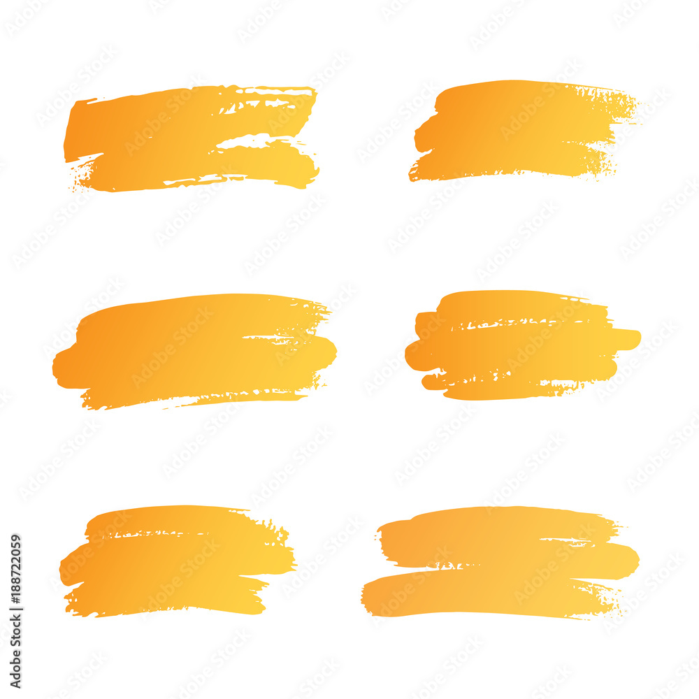 Vector brushes. Set of orange brush strokes on white background