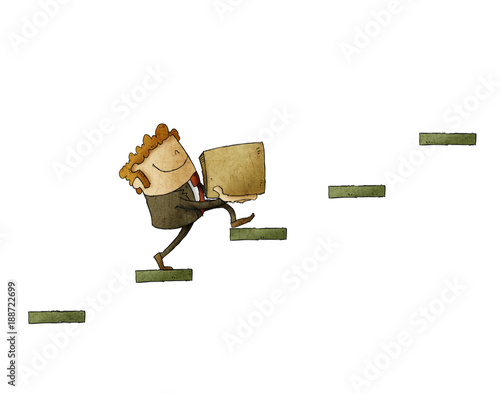 businessman with a box is climbing a few steps. concept of rise to success. i...