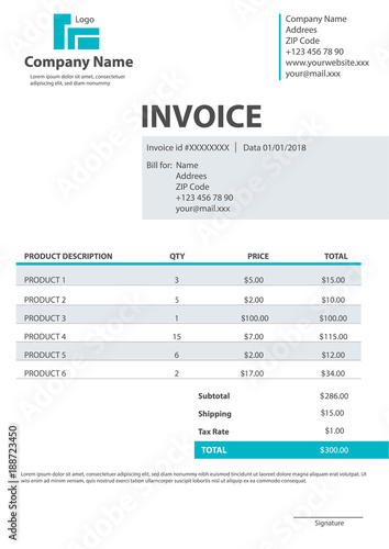 Creative vector illustration of invoice form template for your billing isolated on transparent background. Customizable business company art design. Abstract concept graphic order description element