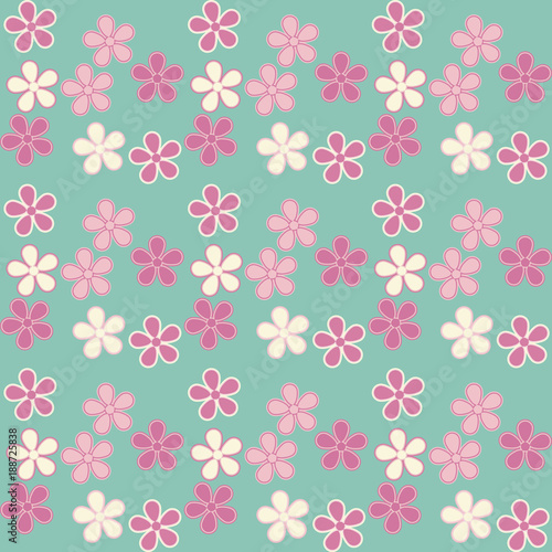 Wallpaper Mural Flowers on a blue background. Seamless floral pattern. Spring background. Cherry blossoms. Blooming cherry. Torontodigital.ca