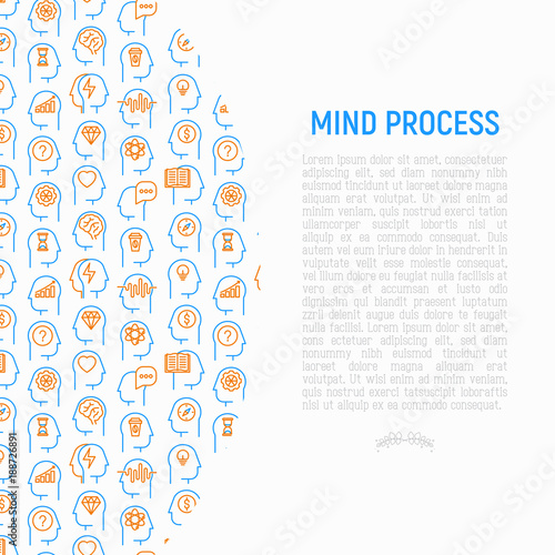 Mind process concept with thin line icons  intelligence   passion  conflict  innovation  time management  exploration  education  logical thinking. Modern vector illustration for web page.