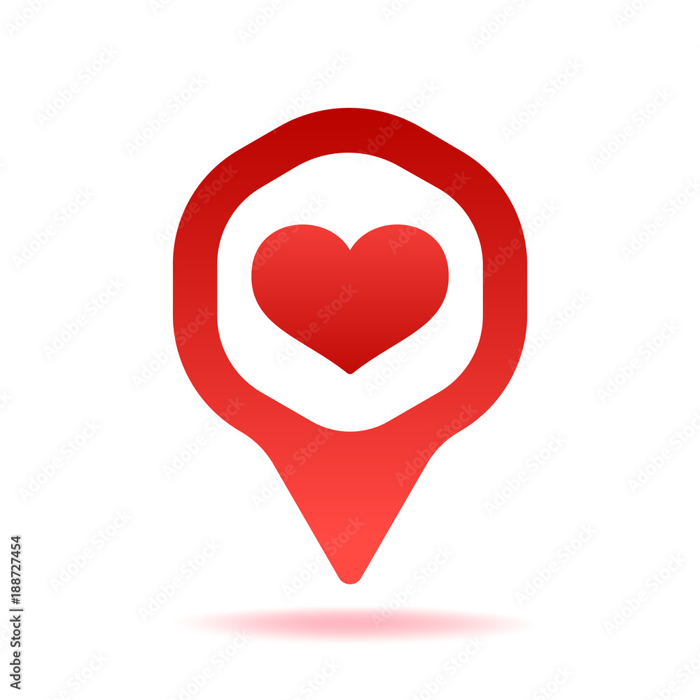 Map Pointer With Heart Shape Icon Vector Illustration. Red Location Pin On White Background Map Pointer With Heart Shape Icon Vector Illustration. Red Location Pin On White Background