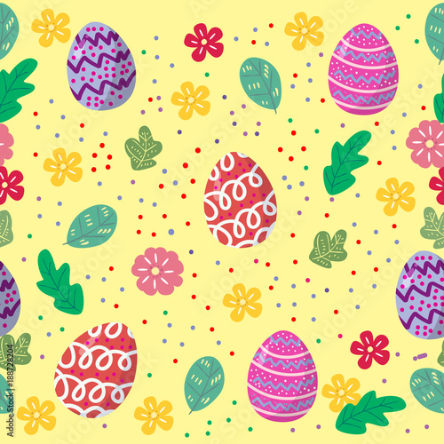 Cute easter eggs seamless pattern with colorful flower on cools background for easter festival