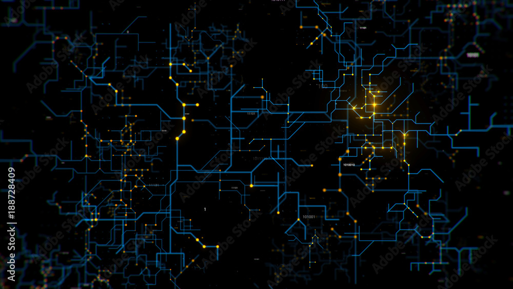 3d background. Technology circuit like concept. Abstract data pattern rendered with depth of field.. 3d background. Technology circuit like concept. Abstract data pattern rendered with depth of field..