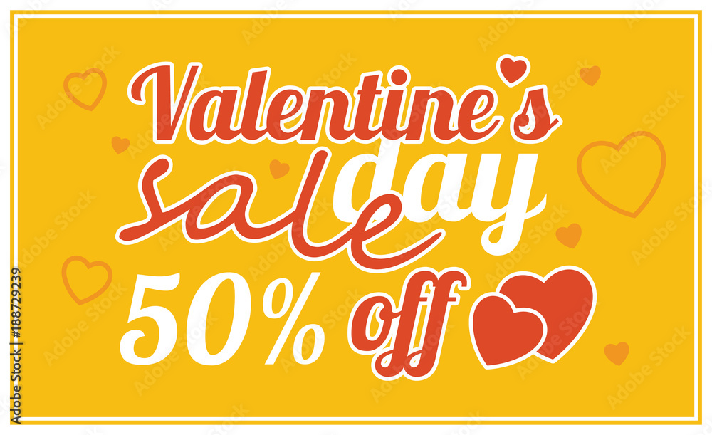 Valentine's day sale offer, banner template. Shop market poster design. Vector illustration.
