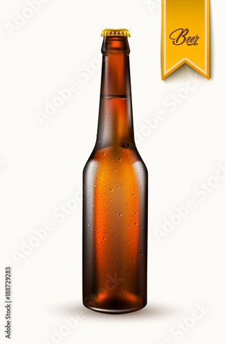 Vector realistic beer bottle mockup 3d isolated