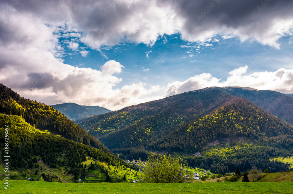 gorgeous Carpathian weather in springtime. view of beautiful nature scenery in mountainous area under the cloudy sky