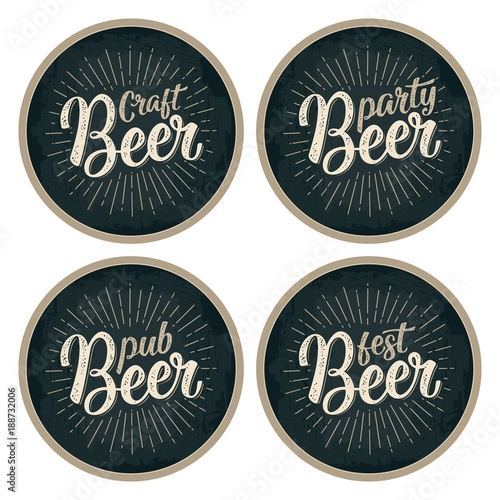 Craft Beer lettering with rays. Advertising design for coaster.