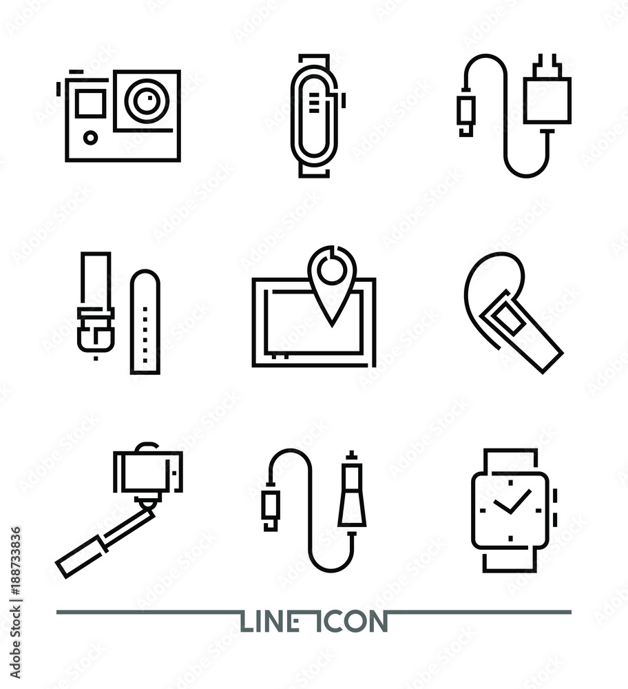 Set of Electronic Devices flat thin line Icons vector; Electronic Appliances; Mobile Accessories Set of Electronic Devices flat thin line Icons vector; Electronic Appliances; Mobile Accessories