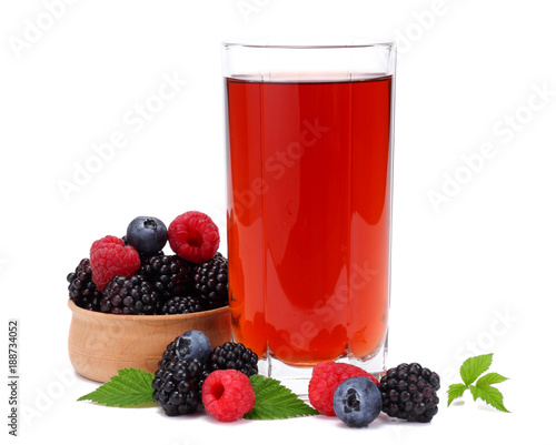 glass of blackberry juice isolated on white background.