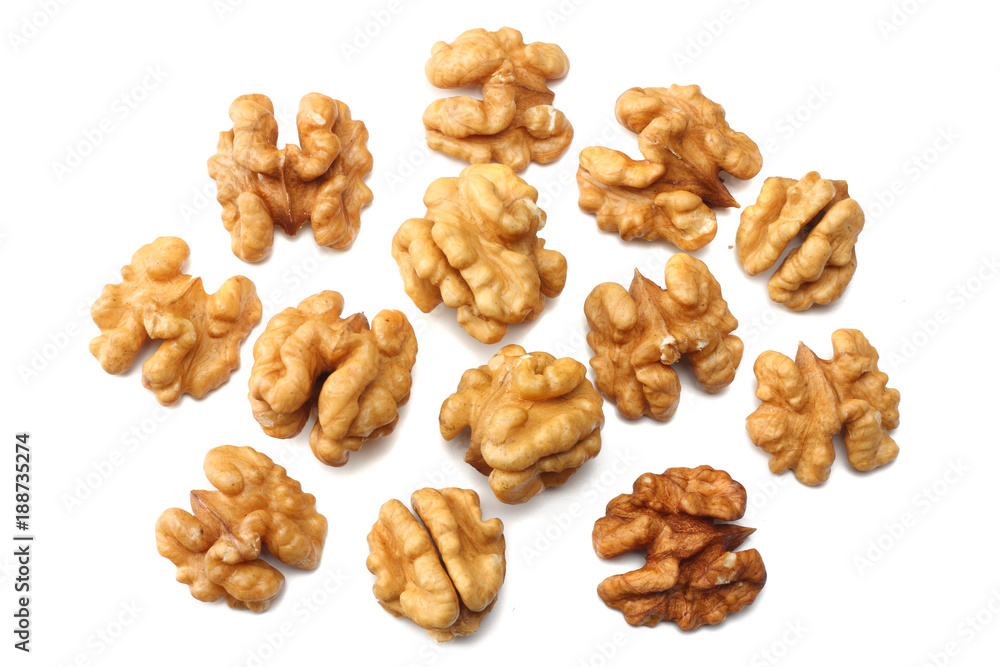 Walnuts isolated on white background top view Walnuts isolated on white background top view