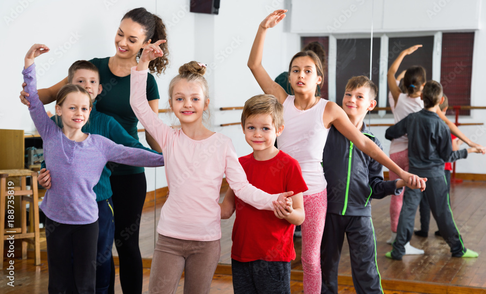 Fototapeta premium Children studying of partner dance at dance school