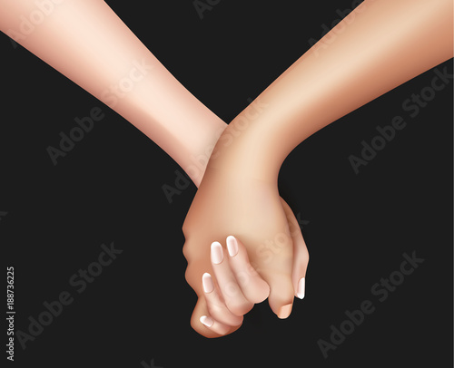 Realistic holding hands vector illustration.