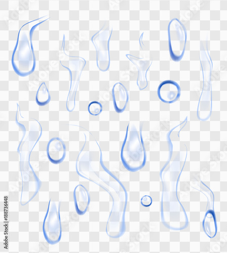 Realistic water drops on transparent background