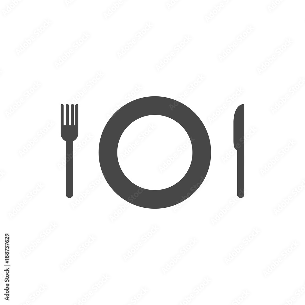 kitchen icon of dish, fork and knife kitchen icon of dish, fork and knife