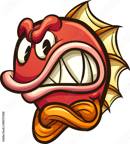Angry cartoon fish. Vector clip art illustration with simple gradients. All in a single layer.
