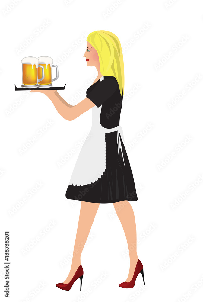 Waitress carrying a beer glasses, vector Waitress carrying a beer glasses, vector