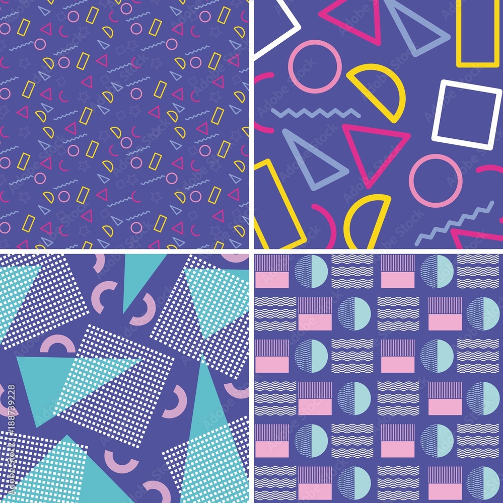Obraz premium memphis pattern retro set geometric design vector illustration