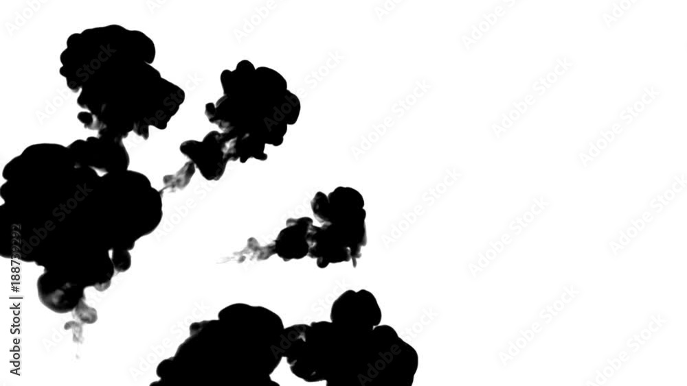 A lot of black ink flows on white moving in slow motion, ink or smoke inject . Black colour curls in water for Inky or smoky background or ink effects. Use luma matte like alpha mask or alpha channel A lot of black ink flows on white moving in slow motion, ink or smoke inject . Black colour curls in water for Inky or smoky background or ink effects. Use luma matte like alpha mask or alpha channel