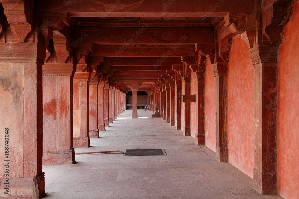 Corridor of red sandstone Fatehpur Sikri, India
