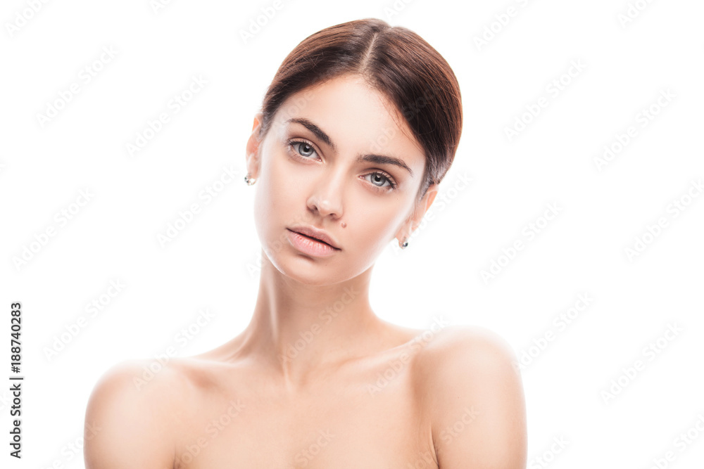 closeup portrait of young adult woman with clean fresh skin isolated closeup portrait of young adult woman with clean fresh skin isolated