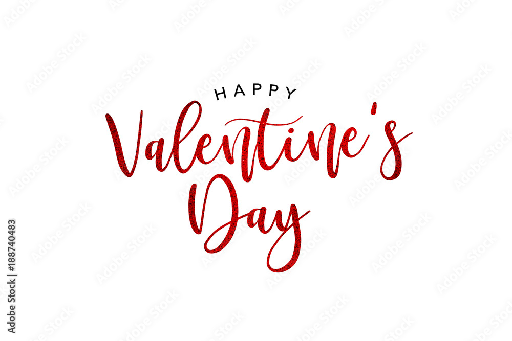 Happy Valentine's Day Holiday Red Glitter Text Over White Background - obrazy, fototapety, plakaty 
