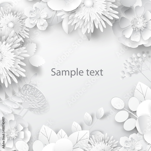 Paper art flowers background. Paper cut. Vector stock.