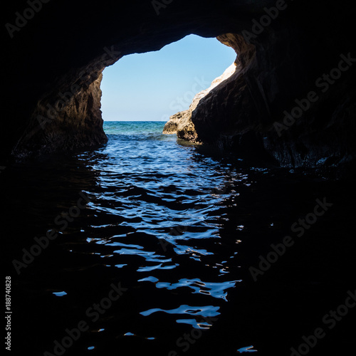 View from a dark sea cave