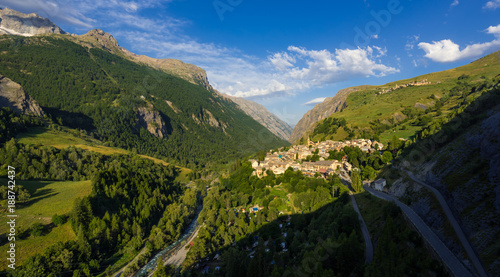 The village of La Grave in the Romanche Valley in Summer. Hautes-Alpes, Ecrins National Park, French Alps, France