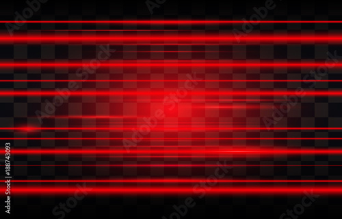 Abstract red laser beams. Isolated on transparent black background. Vector illustration, eps 10