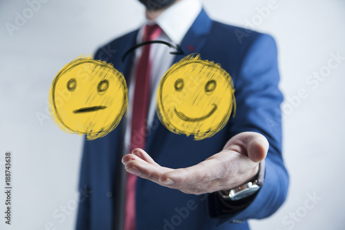 business man select happy on satisfaction evaluation