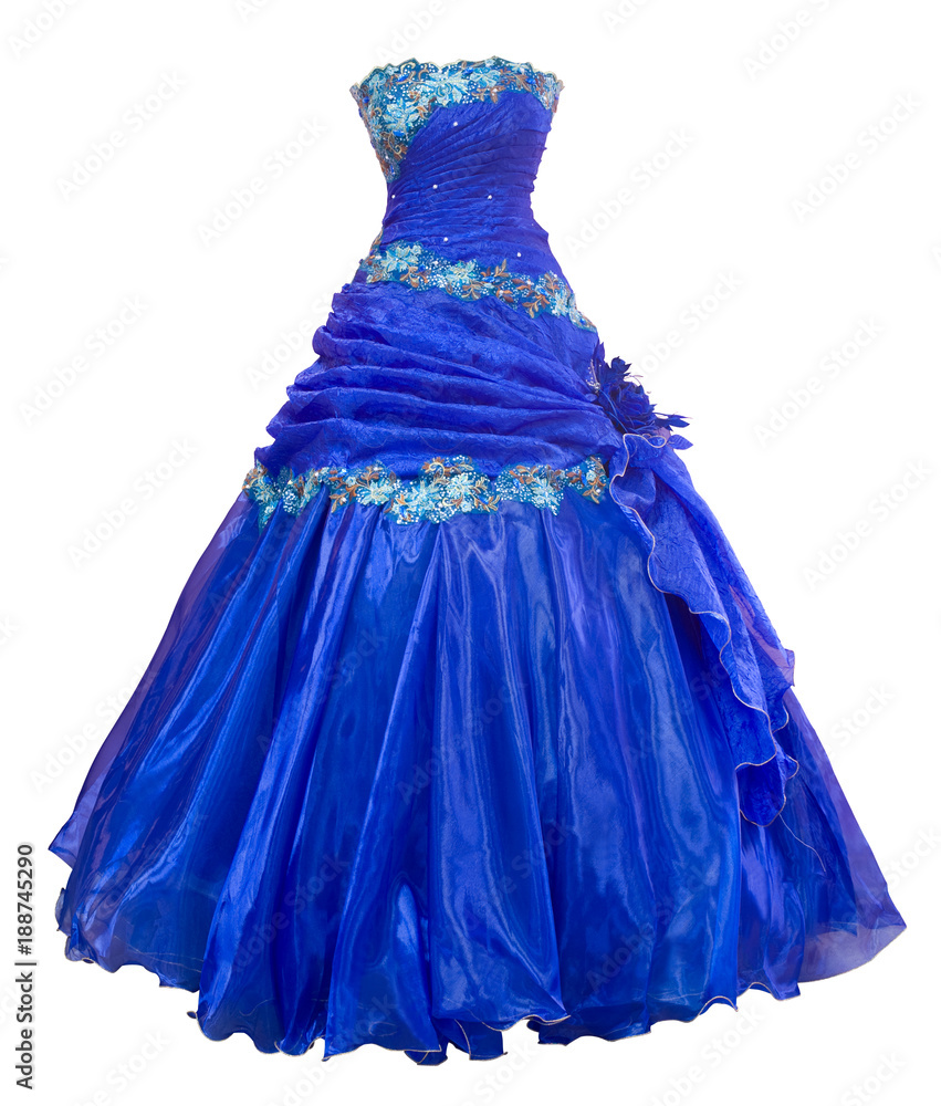 Obraz premium blue organza evening dress, over white
