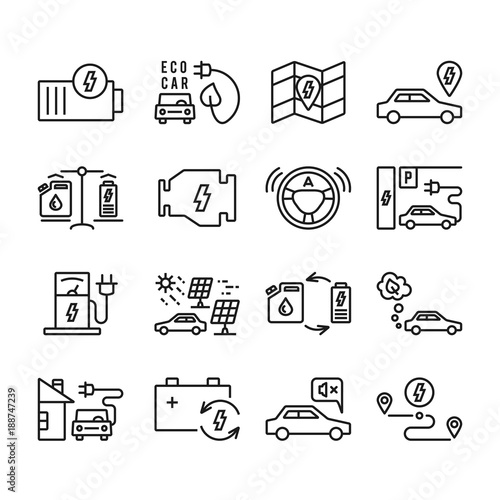 Electric car outline vector icons set.