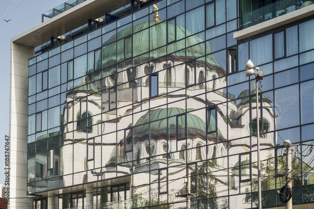 Temple of Saint Sava and reflections