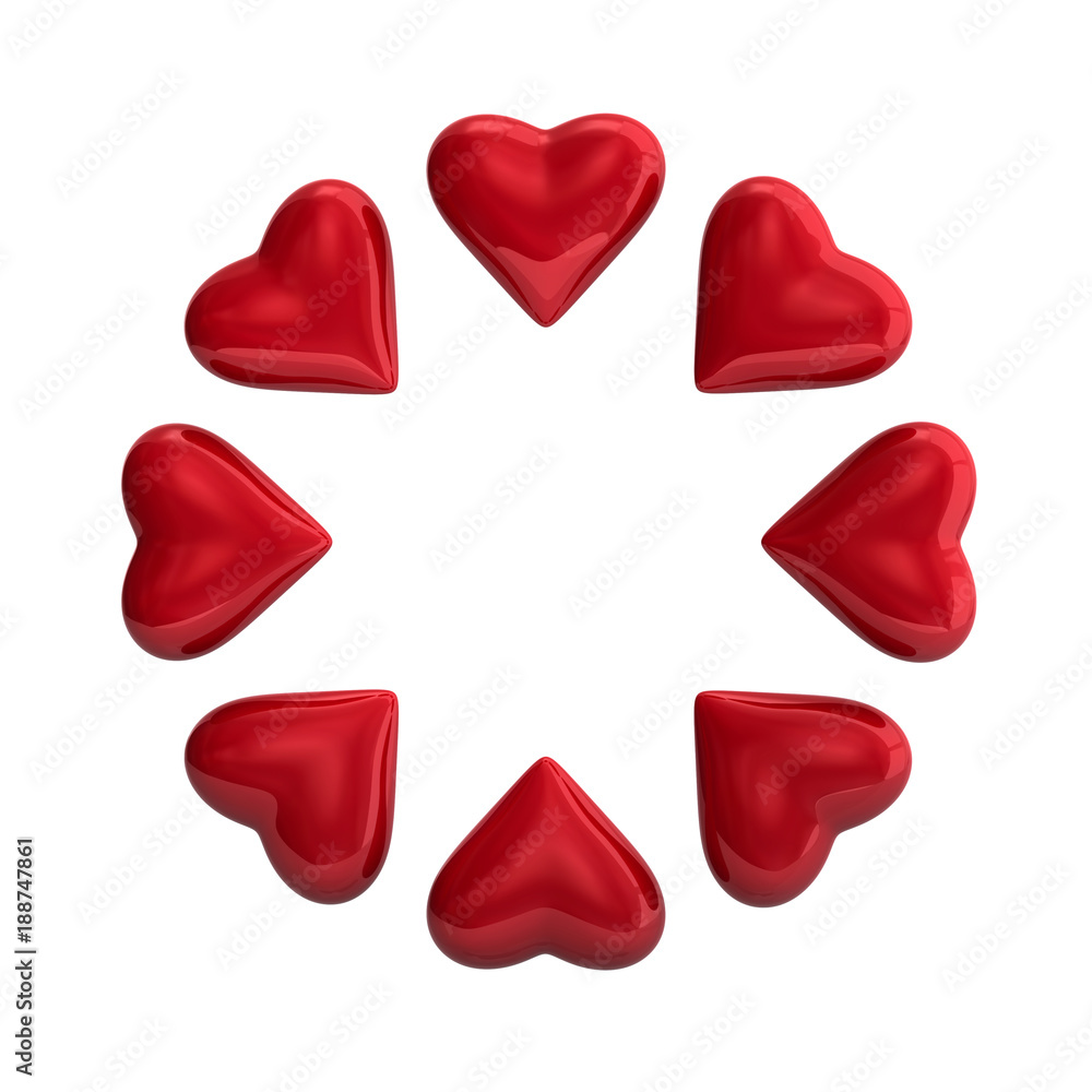 3d illustration perfect eight red heart frame love concept