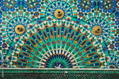 Moroccan mosaic tile, ceramic decoration of Hassan II Mosque, Casablanca, Morocco photo