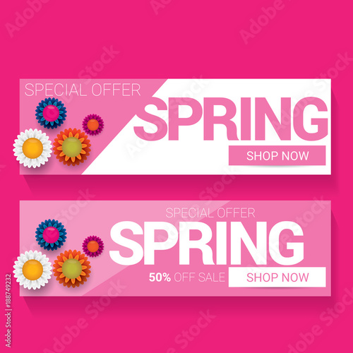 vector spring sale design template banner or tag on pink background. Abstract spring sale pink label or background with beautiful flowers