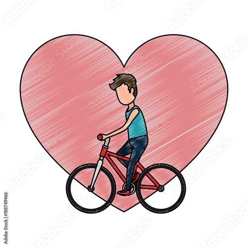 Fototapeta Naklejka Na Ścianę i Meble -  man riding bicycle with heart love vector illustration design